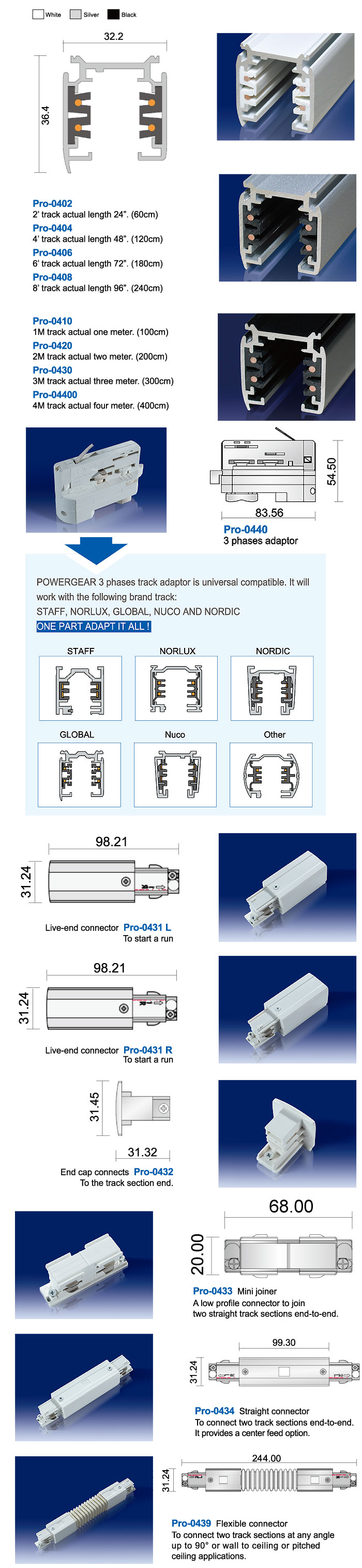 3 Phases Euro Track Accessories